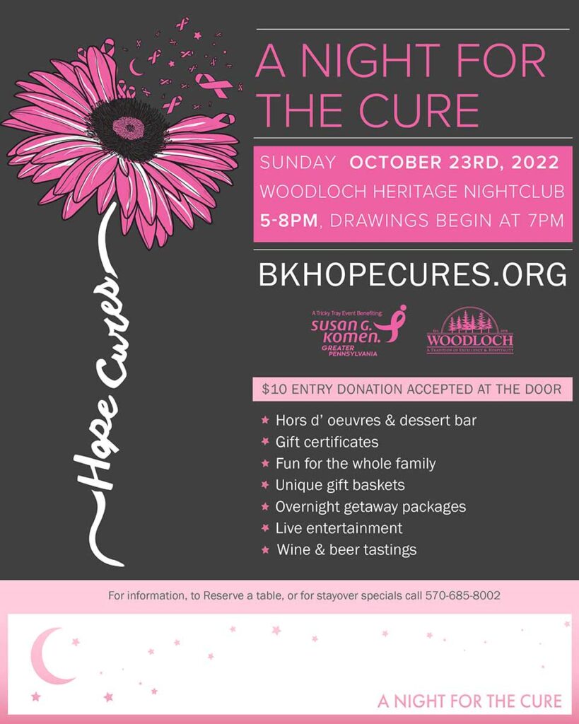 2022 Night for the Cure Flyer. Pink with grey background.